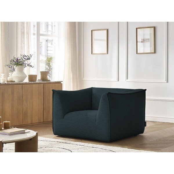 Temno moder fotelj iz rebrastega žameta Giorgia – Bobochic Paris-image-1