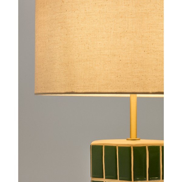 Zelena/kremno bela namizna svetilka s tekstilnim senčilom (višina 61,5 cm) Rue – Kave Home-image-3