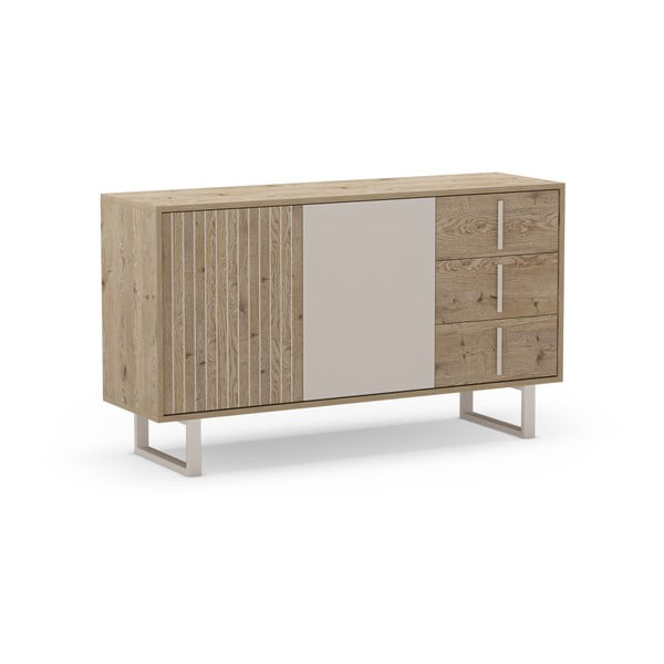 Siva nizka komoda v hrastovem dekorju 140x80 cm Millay – Marckeric-image-2