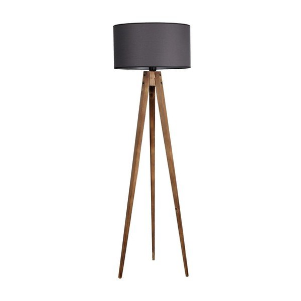 Črna/rjava stoječa svetilka s tekstilnim senčilom (višina 153 cm) Tripod – Opviq lights