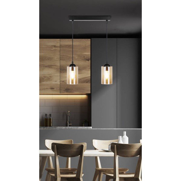 Črna viseča svetilka s steklenim senčnikom 10x34 cm Bistro - Candellux Lighting-image-1