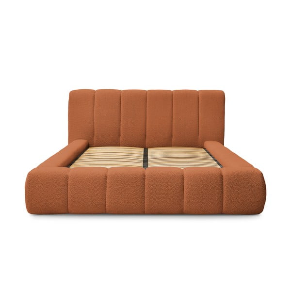 Oranžna oblazinjena zakonska postelja s prostorom za shranjevanje z letvenim dnom 160x200 cm Denali – Bobochic Paris-image-3