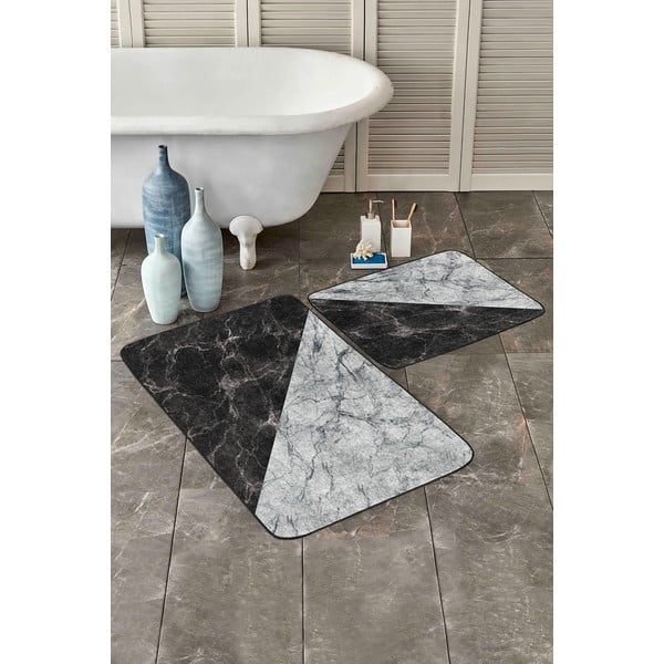 Črno-bele kopalniške preproge v kompletu 2 kos 60x100 cm - Mila Home-image-3