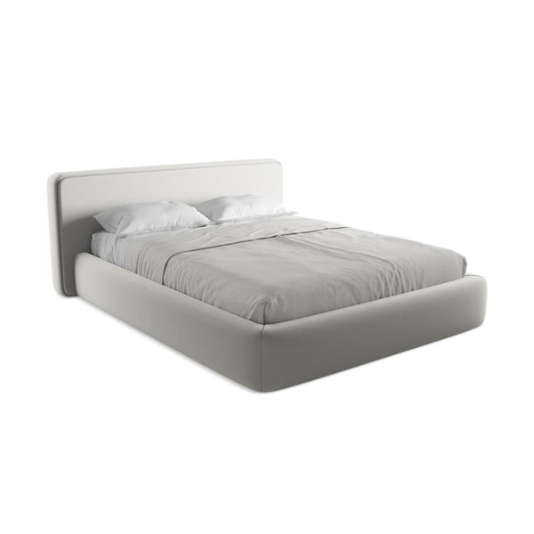 Svetlo siva oblazinjena zakonska postelja s prostorom za shranjevanje z letvenim dnom 160x200 cm Kiana – Makamii-image-2