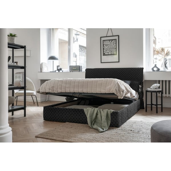 Črna oblazinjena zakonska postelja z letvenim dnom 160x200 cm Sleepy Luna - Miuform-image-1