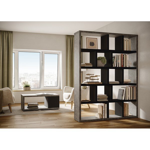 Črn/temno siv regal v betonskem dekorju 150x198 cm Berlin – TemaHome-image-1