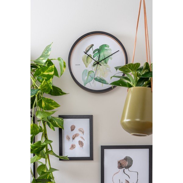 Zeleno-bela stenska ura v črnem okvirju Karlsson Monstera, ø 26 cm-image-1