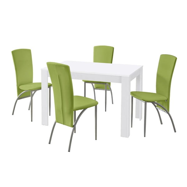 Garnitura jedilne mize in 4 zelenih jedilnih stolov Støraa Lori Nevada White Green
