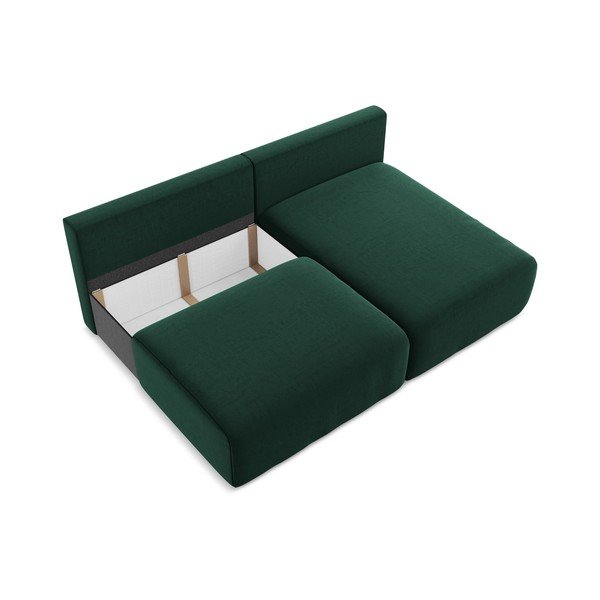 Temno zelena žametna raztegljiva/s prostorom za shranjevanje kotna sedežna garnitura (desni kot/z ležalnikom) Kalena – Makamii-image-4