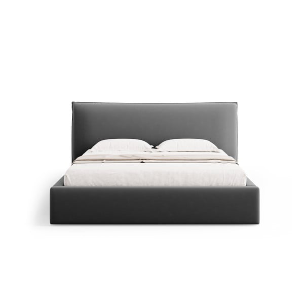 Temno siva oblazinjena zakonska postelja s prostorom za shranjevanje in letvenim dnom 160x200 cm Elio – Milo Casa-image-3