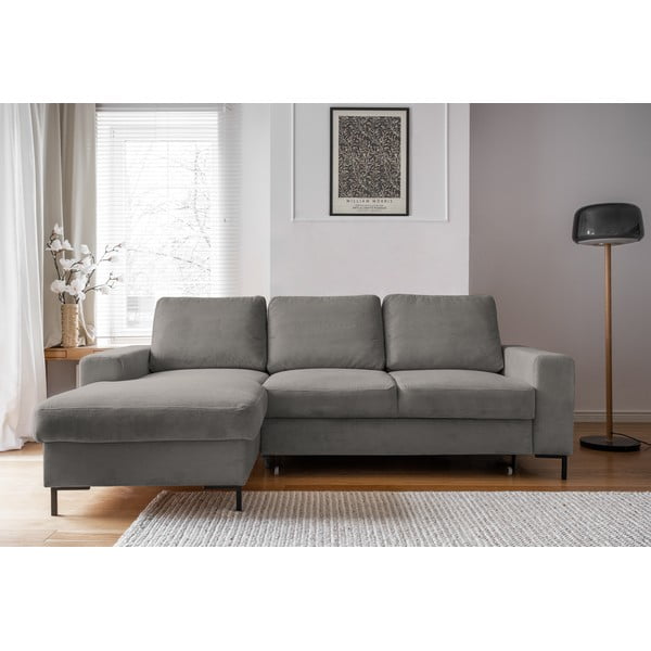 Siva raztegljiva kotna sedežna garnitura iz rebrastega žameta (levi kot) Lofty Lilly – Miuform-image-1