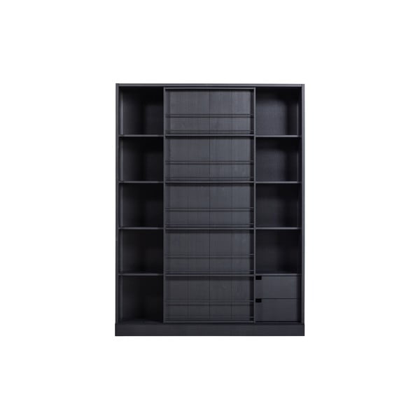 Knjižni regal iz črnega borovega lesa z 2 predaloma WOOOD Swing-image-4