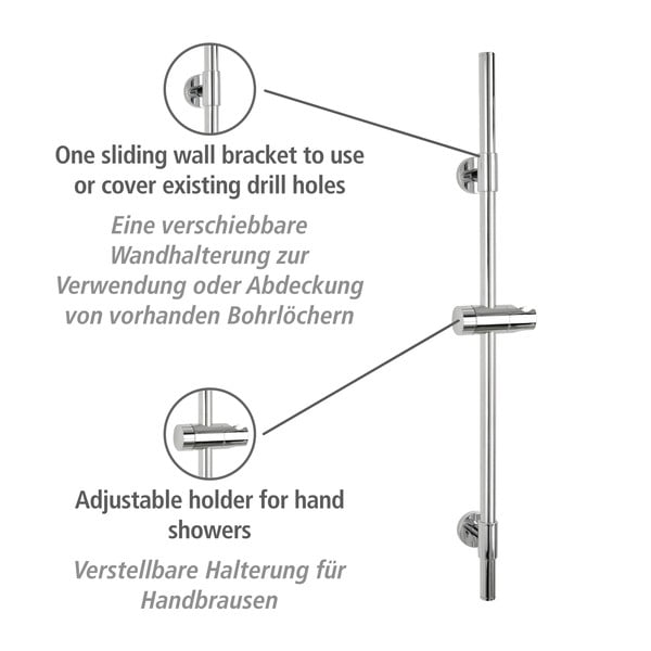 Stenski drsni drog za tuš iz nerjavečega jekla v sijajno srebrni barvi 66 cm Basic – Wenko-image-3