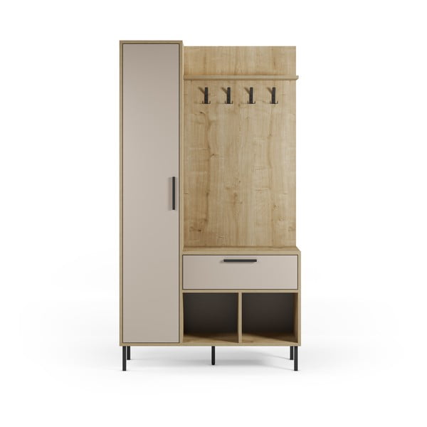 Kremno bel/naraven set za hodnik v hrastovem dekorju 108x195x35 cm Heidy – Marckeric