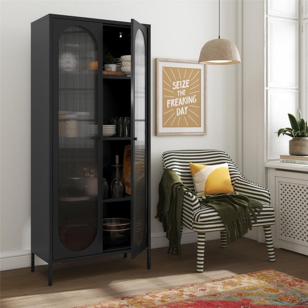 Črna kovinska vitrina 80x186x40 cm Luna – Støraa-image-1