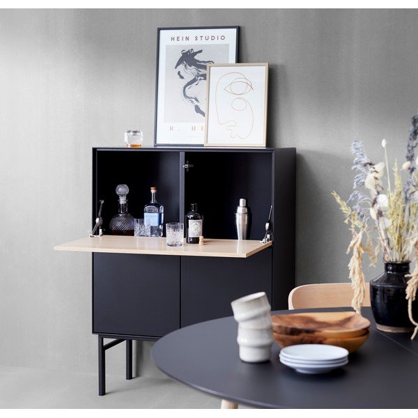 Črna vinska omarica v hrastovem dekorju 91x111 cm Edge - Hammel Furniture-image-1