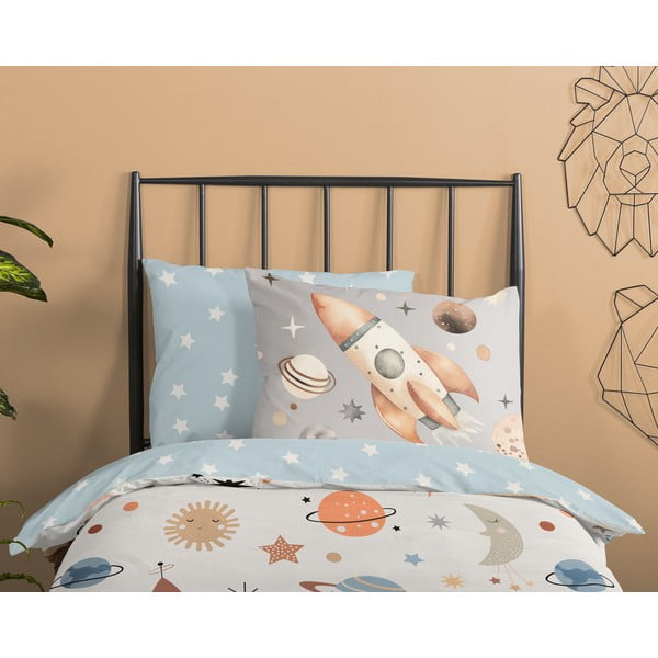 Modra/bež enojna bombažna otroška posteljnina 140x200 cm Eclips – Good Morning-image-2