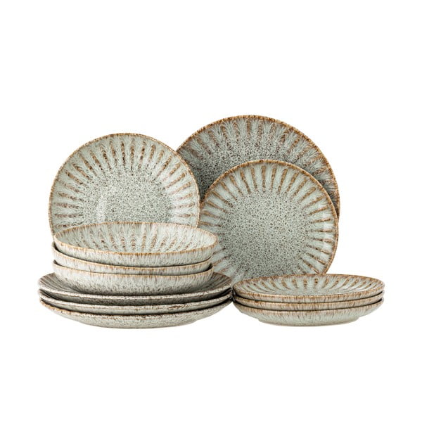 Jedilni servis 12 ks iz kamenine Fleur – Bloomingville