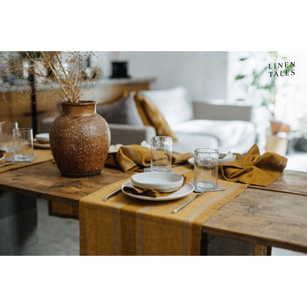 Lanen namizni tekač 200x200 cm Amber Bronze Stripes – Linen Tales-image-4