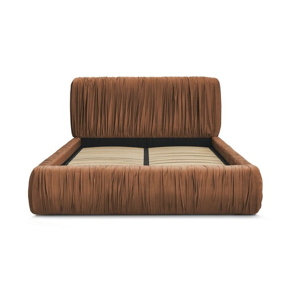 Oranžna oblazinjena zakonska postelja s prostorom za shranjevanje in letvenim dnom 180x200 cm Blair – Bobochic Paris-image-4