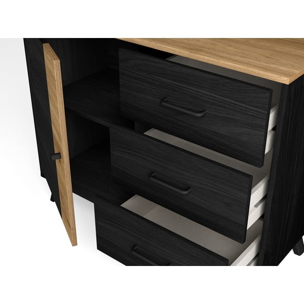 Črna/naravna nizka komoda v hrastovem dekorju 92x81 cm Texas – Marckeric-image-4