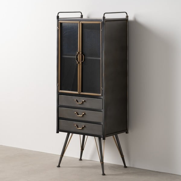 Črna kovinska vitrina 58x150 cm Brick – Ixia-image-3