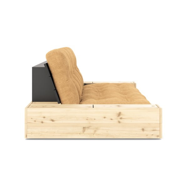 Gorčično rumena/svetlo rjava raztegljiva sedežna garnitura iz rebrastega žameta 244 cm Base – Karup Design-image-3