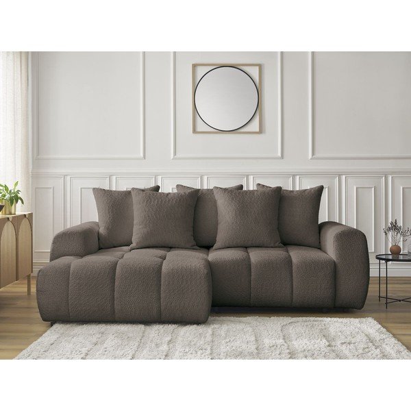 Rjava raztegljiva kotna sedežna garnitura iz tkanine bouclé s prostorom za shranjevanje (levi kot/z ležalnikom) Roxelane – Bobochic Paris-image-1