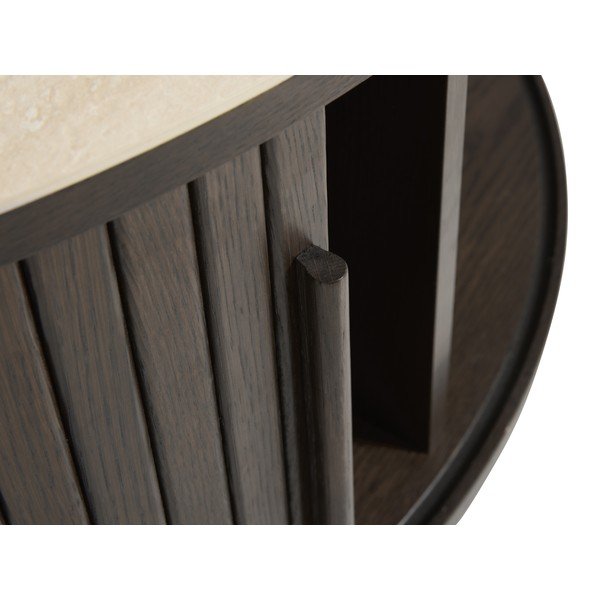 Okrogla klubska mizica s keramično ploščo v temni naravni barvi ø 85 cm Enna – Unique Furniture-image-2