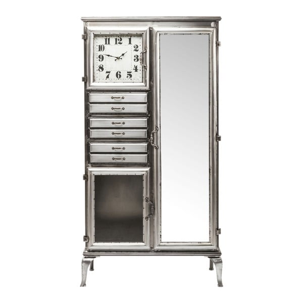 Kare Design Komoda Buster v srebrni barvi z ogledalom in uro, širina 85 cm