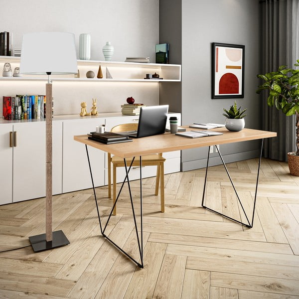 Hrastova delovna miza s črnimi nogami TemaHome Flow, 140 x 75 cm-image-1