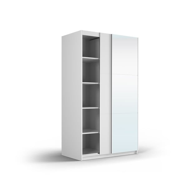 Bela garderobna omara z ogledalom in drsnimi vrati 122x215 cm Lisburn - Cosmopolitan Design-image-4