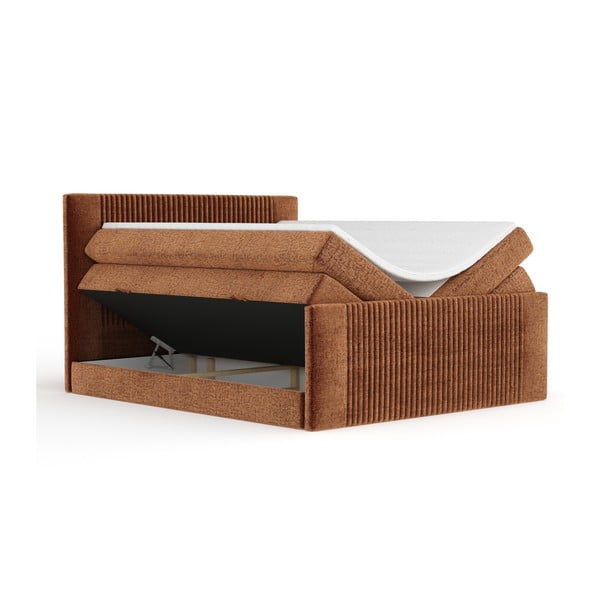 Oranžna boxspring postelja s prostorom za shranjevanje 200x200 cm Bergamo – Maison de Rêve-image-2