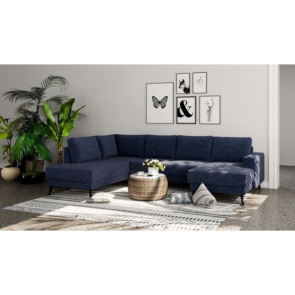 Temno modra kotna sedežna garnitura (levi kot) Fynn – Ghado-image-1