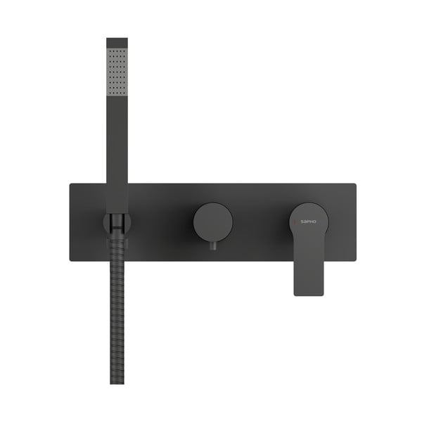 Mat črna vgrajena armatura za tuš (2 izhoda) Pax – Sapho