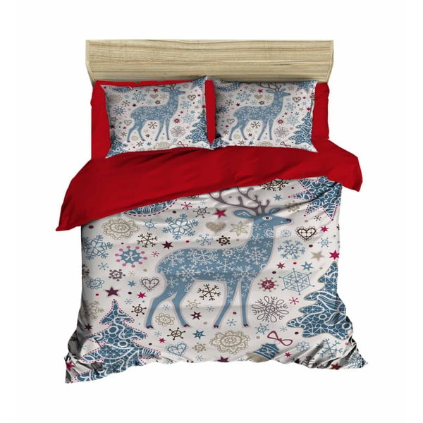 Bela/modra satenasta podaljšana posteljnina za zakonsko posteljo 200x220 cm – Mijolnir