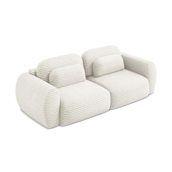 Bež raztegljiva sedežna garnitura iz rebrastega žameta s prostorom za shranjevanje 266 cm Kini – Makamii-image-2