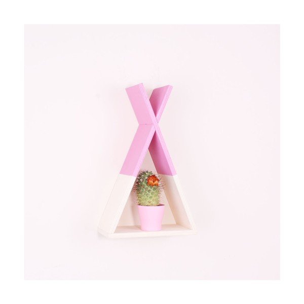 Rožnata lesena stenska polica North Carolina Scandinavian Home Decors Teepee, višina 33 cm
