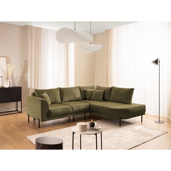 Zelena kotna sedežna garnitura iz šenilje (desni kot/v obliki črke L) Mauris  – Ropez-image-1