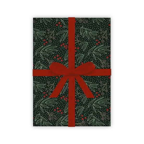 5 listov črno-zelenega ovojnega papirja Winter Floral-image-1