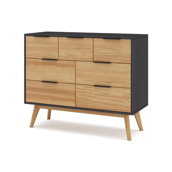 Črna/naravna nizka komoda iz masivnega bora 120x83 cm Lavis – Marckeric-image-2