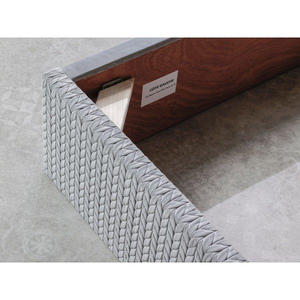 Svetlo siva oblazinjena zakonska postelja s prostorom za shranjevanje in letvenim dnom 160x200 cm Adele - Bobochic Paris-image-4