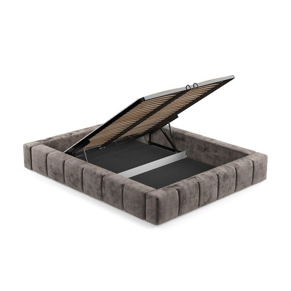 Rjava oblazinjena zakonska postelja s prostorom za shranjevanje z letvenim dnom 160x200 cm Aruba L – Maison de Rêve-image-4