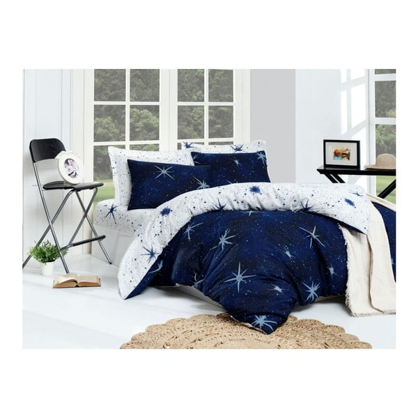 Prevleka za zakonsko posteljo z rjuho iz bombažne mešanice Megastar Dark Blue, 200 x 220 cm