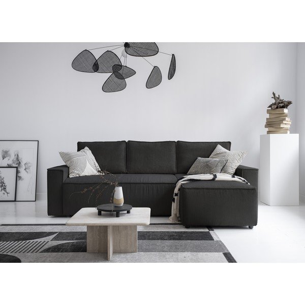 Antracitno siva raztegljiva kotna sedežna garnitura iz rebrastega žameta (s kotom po izbiri) Brave Dave – Miuform-image-1