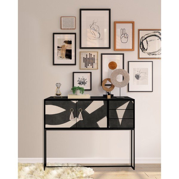 Črna/bež nizka komoda 113x92 cm Freya – Really Nice Things-image-1