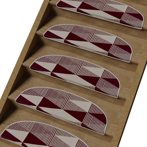 Bordo rdeči/beli komplet preprog za stopnice 16 ks 20x65 cm Triangles – Vitaus-image-1