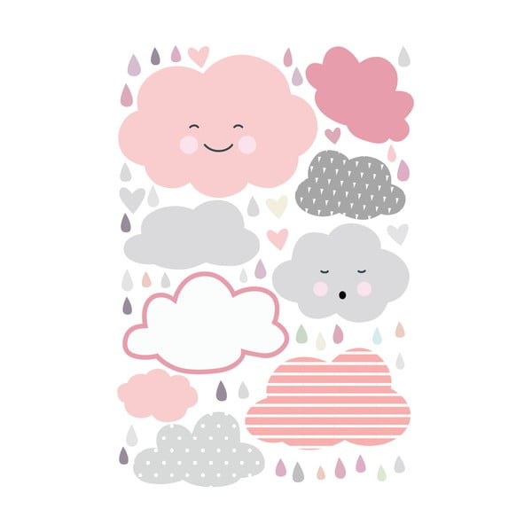 Otroška stenska nalepka Ambiance Scandinavian Clouds Under a Rain of Hearts, 90 x 60 cm