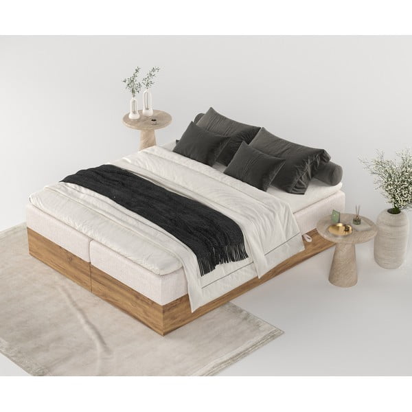 Boxspring postelja s prostorom za shranjevanje v bež in naravni barvi 140x200 cm Faro – Maison de Rêve-image-3