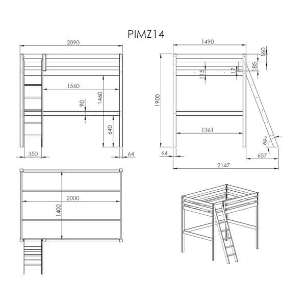 Bela otroška postelja z lestvijo Vipack Pino, 140 x 200 cm-image-2